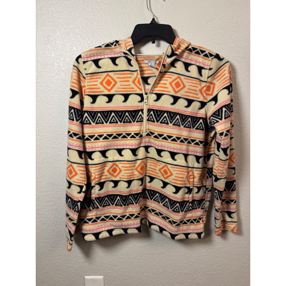 O'Neill Womens Medium Fleece Half Zip Hoodie Southwestern Geometric Print Cream
